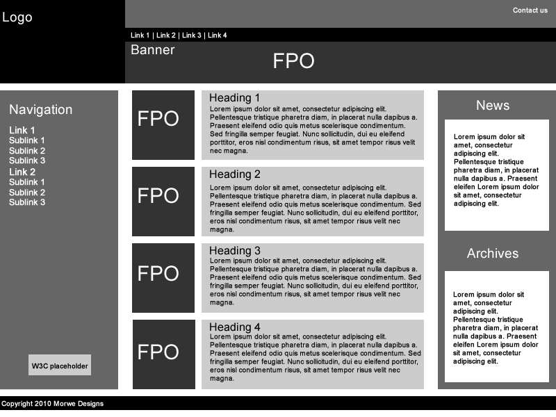 Wireframe of heroes site
